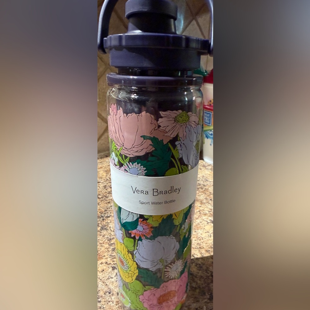 Vera Bradley Floral Sport Water Bottle in Navy Pink Green Yellow with Handle